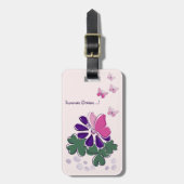 Étiquette À Bagage QR Code Papillon rose vert violet Doodé de fleurs (Devant Vertical)