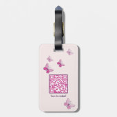 Étiquette À Bagage QR Code Papillon rose vert violet Doodé de fleurs (Dos Vertical)
