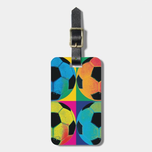 Étiquette À Bagage Quatre balles de football de couleurs différentes (Devant Vertical)