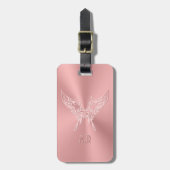 Étiquette À Bagage Queue ronde papillon stylisée rose, à l'aspect emb (Devant Vertical)