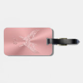Étiquette À Bagage Queue ronde papillon stylisée rose, à l'aspect emb (Dos horizontal)
