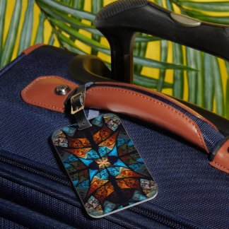 Étiquette À Bagage Quilted Star Abstract in Blues