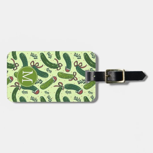 Étiquette À Bagage Quirky Festive Pickles de Noël Motif (Devant horizontal)