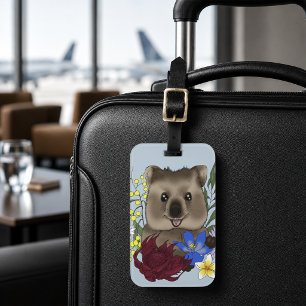 Étiquette À Bagage Quokka Heureux Australie Floral Bleu
