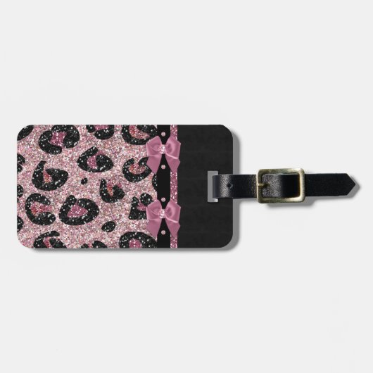 Étiquette À Bagage RAB Rockabilly Pink Leopard Ribbon Bows (Devant horizontal)