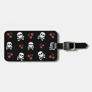 Étiquette À Bagage RAB Rockabilly Skuls et Cerises sur Noir