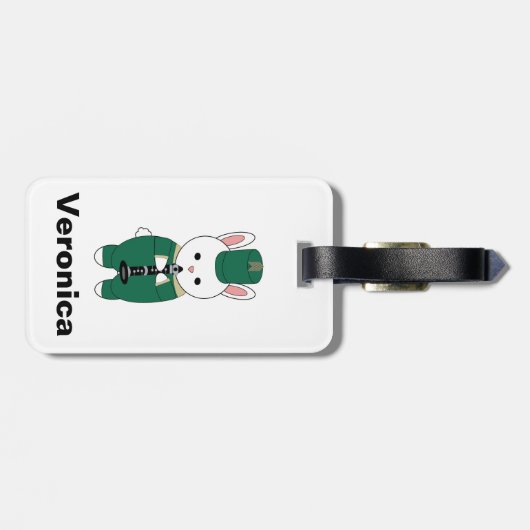 Étiquette À Bagage Rabbit Clarinet Marching Band Personnaliser Green (Dos horizontal)