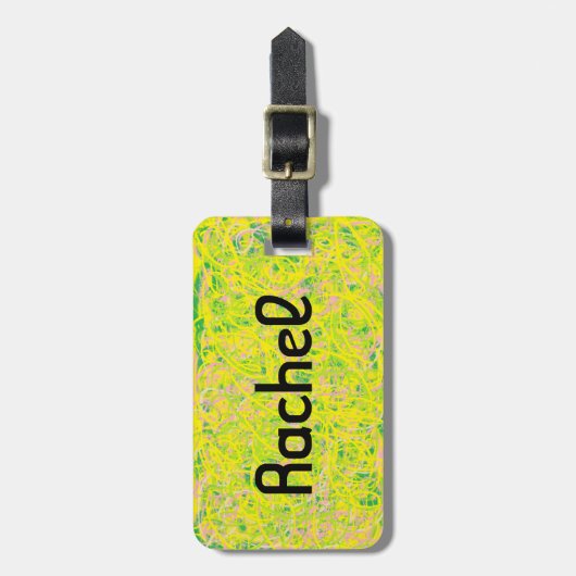Étiquette À Bagage Rachel de jaune noir orphelin d'art abstrait (Devant Vertical)
