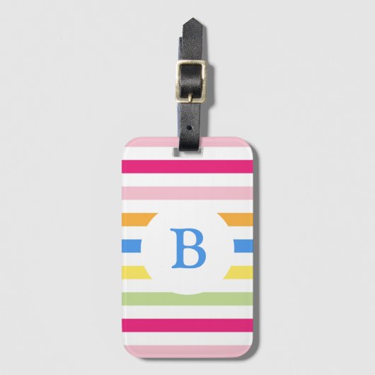 Étiquette À Bagage Rainbow Candy Stripes Modern Monogram (Devant Vertical)