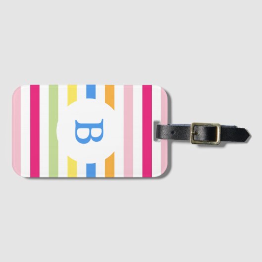 Étiquette À Bagage Rainbow Candy Stripes Modern Monogram (Devant Horizontal)