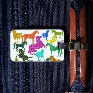 Étiquette À Bagage Rainbow Horses - "Dotty about Horses !"