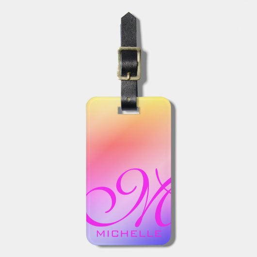 Étiquette À Bagage Rainbow Pastel Script Monogramme II (Devant Vertical)