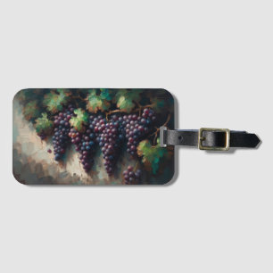 Étiquette À Bagage Raisins violets sur la peinture à l'huile de vigne