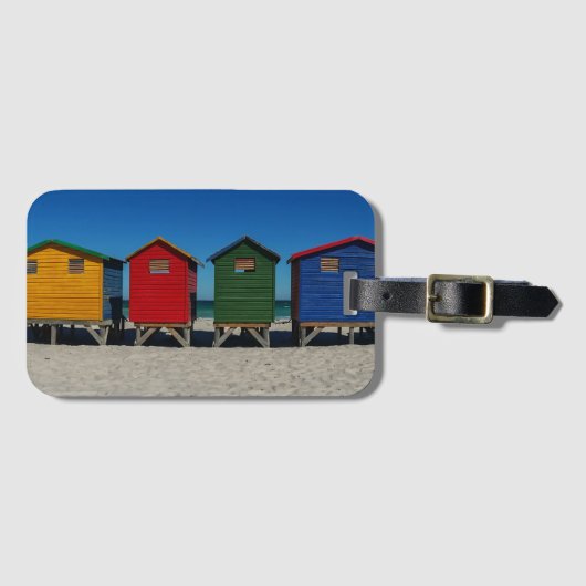 Étiquette À Bagage Rangée de cases de plage aux couleurs vives (Devant Horizontal)