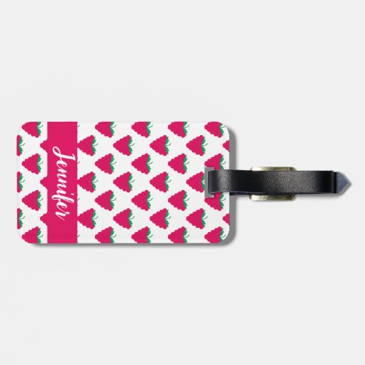 Étiquette À Bagage Raspberry Berry Pattern Pink Personalize (Dos horizontal)