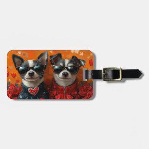 Étiquette À Bagage Rat Terrier aux roses du cœur pour la Saint-Valent