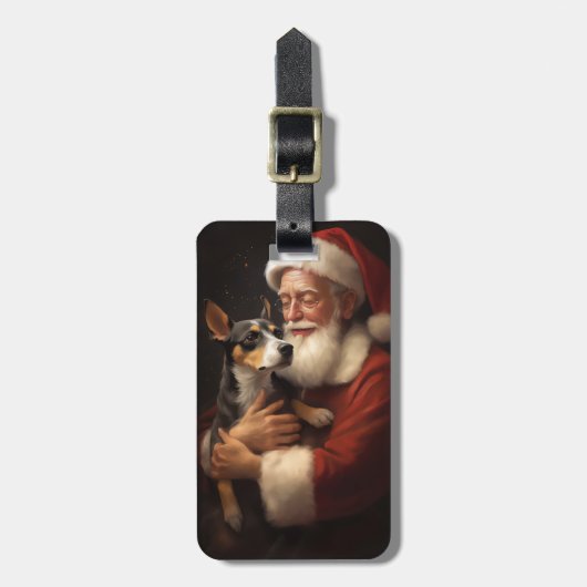 Étiquette À Bagage Rat Terrier Avec Noël Festif Du Père Noël (Devant Vertical)