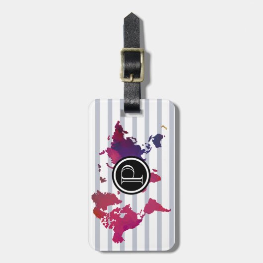 Étiquette À Bagage Rayé chic moderne d'initiale de monogramme de (Devant Vertical)