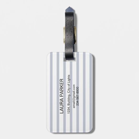 Étiquette À Bagage Rayé chic moderne d'initiale de monogramme de (Dos Vertical)