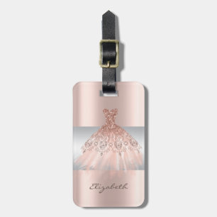 Étiquette À Bagage Raye élégante féminine, robe en or rose