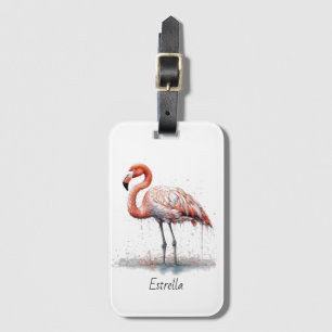 Étiquette À Bagage Rayon de Flamant rose : Flamant rose aquarelle, pe