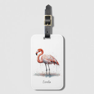 Étiquette À Bagage Rayonnement de Flamant rose : Aquarelle, personnal
