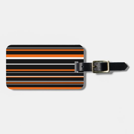 Étiquette À Bagage Rayure de code-barres noir, orange et blanc (Devant horizontal)