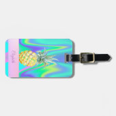 Étiquette À Bagage Rayure de mode Ananas Holographique (Devant horizontal)