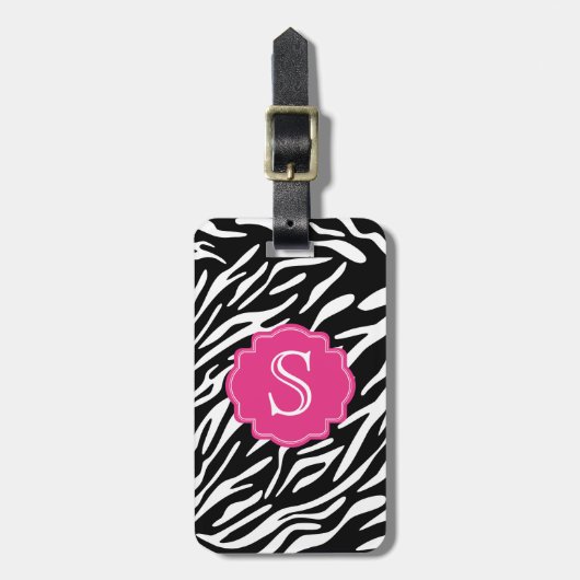 Étiquette À Bagage Rayure de zèbre de monogramme avec l'étiquette (Devant Vertical)