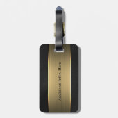 Étiquette À Bagage Rayure d'or classique sur le noir | personnalisée (Dos Vertical)