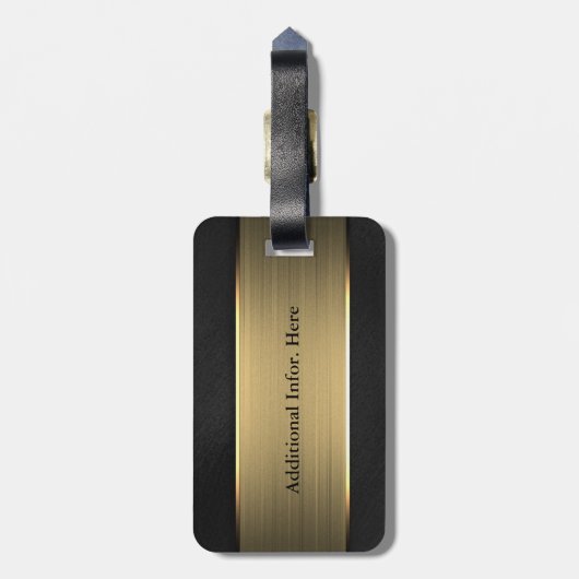 Étiquette À Bagage Rayure d'or classique sur le noir | personnalisée (Dos Vertical)