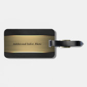 Étiquette À Bagage Rayure d'or classique sur le noir | personnalisée (Dos horizontal)