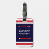 Étiquette À Bagage Rayure nautique de rouge de marine de capitaine (Dos Vertical)