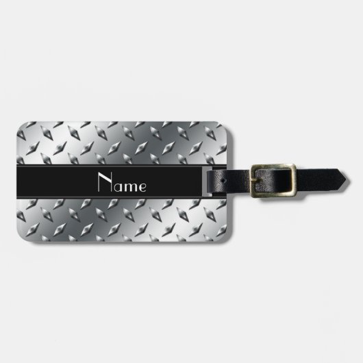 Étiquette À Bagage Rayure noire en acier de plat nommé fait sur (Devant horizontal)