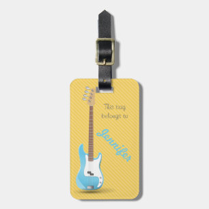 Étiquette À Bagage Rayures bleues chics de jaune de guitare
