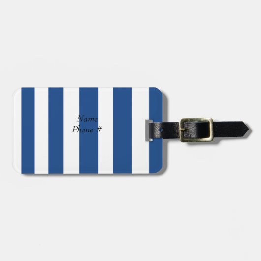 Étiquette À Bagage Rayures Bleues et Blanches (Devant horizontal)