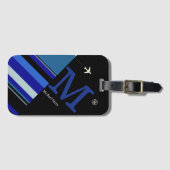 Étiquette À Bagage rayures bleues modernes voyage aérien personnalisé (Devant Horizontal)
