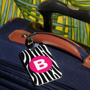 Étiquette À Bagage Rayures Classiques de Zèbre Monogramme Rose Clair