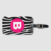 Étiquette À Bagage Rayures Classiques de Zèbre Monogramme Rose Clair (Devant Horizontal)