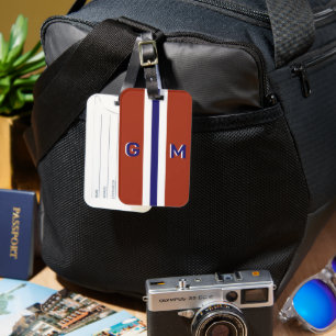 Étiquette À Bagage Rayures Classiques Rétro Monogramme Ombre Gras 70s