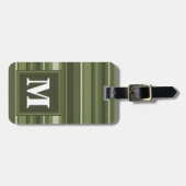 Étiquette À Bagage Rayures de vert olive de monogramme (Devant horizontal)