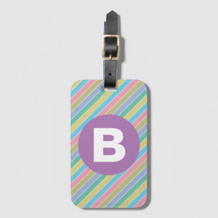 Étiquette À Bagage Rayures diagonales colorées de bonbons Monogramme