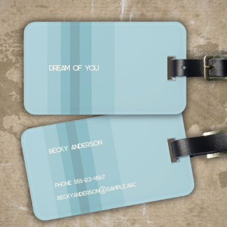 Étiquette À Bagage Rayures et mots sur quelque chose de bleu pastel