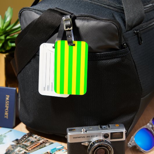 Étiquette À Bagage Rayures Jaune Citron et Vert Citron  (Recto & Verso)