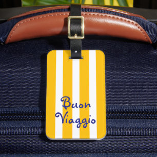 Étiquette À Bagage Rayures Jaune Orange Clair Buon Viaggio