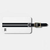 Étiquette À Bagage Rayures noires et blanc avec des initiales (Devant horizontal)