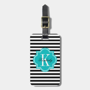 Étiquette À Bagage Rayures noires et blanches avec le monogramme
