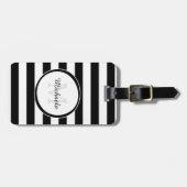 Étiquette À Bagage Rayures noires et blanches larges décontractées (Devant horizontal)