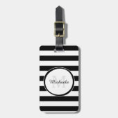 Étiquette À Bagage Rayures noires et blanches larges décontractées (Devant Vertical)