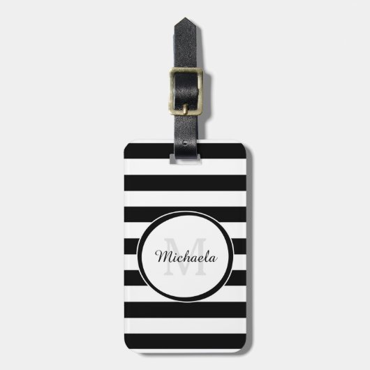 Étiquette À Bagage Rayures noires et blanches larges décontractées (Devant Vertical)